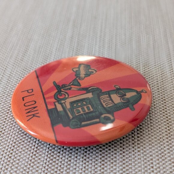 PLONK Robot Drink Button Orange 2.25" Handcrafted Cartoon Cocktail Waiter Fun - Picture 3 of 10